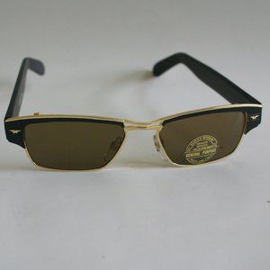 NWT True Vintage DB Bridge rectangular gold combo frame B-15 glass lens sunglass